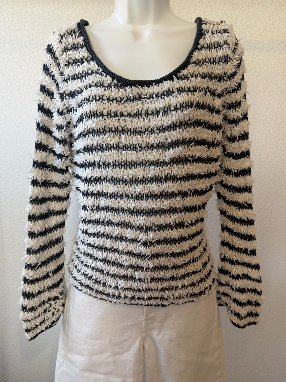 Free People Downy Stripe Pullover Shag Sweater